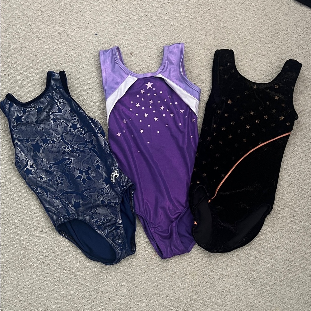 Set of Three Gymnastics Leotards - Black, Purple, Blue